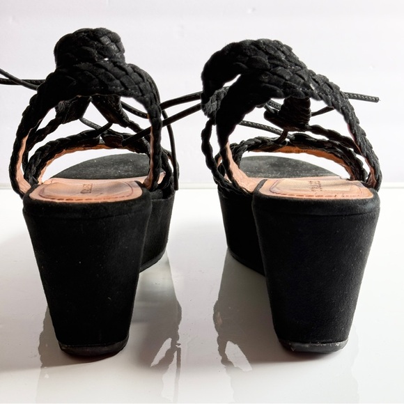 Trask Black Suede Platform Braided Wedge Lace-Up Sandals Size 11 - Picture 8 of 11